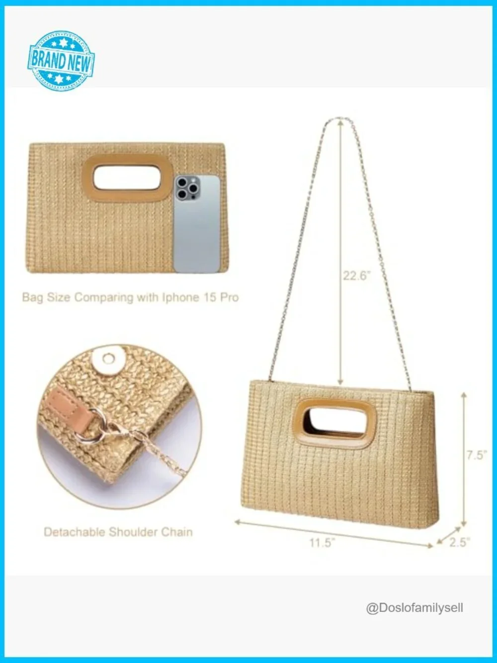 Raffia Woven Clutch Purse Straw Handbag Summer Evening Shoulder Crossbody Bag